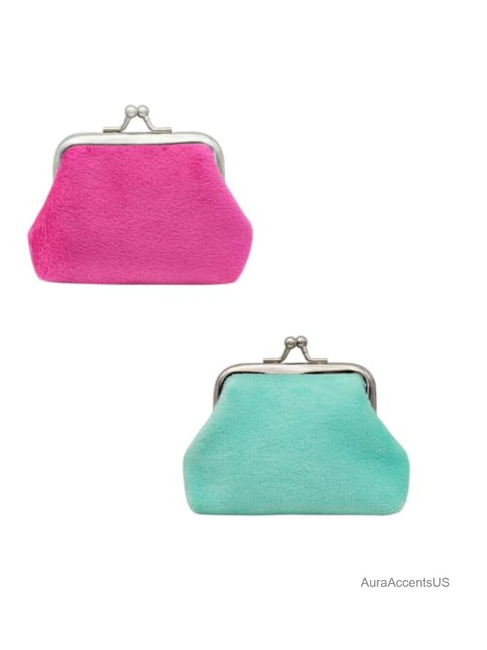 2 Pack Soft Plush Kiss Lock Change Purses Mini Coin Purse Clasp Closure